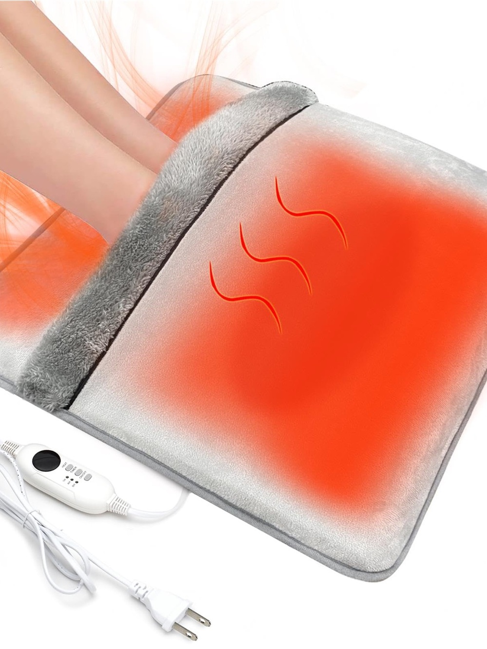 Electric Foot Warmer Pad - Gray Plush Heated Foot Heater